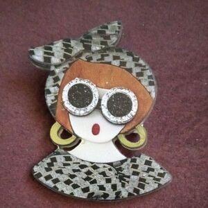 Quirky Lady Acrylic Brooch